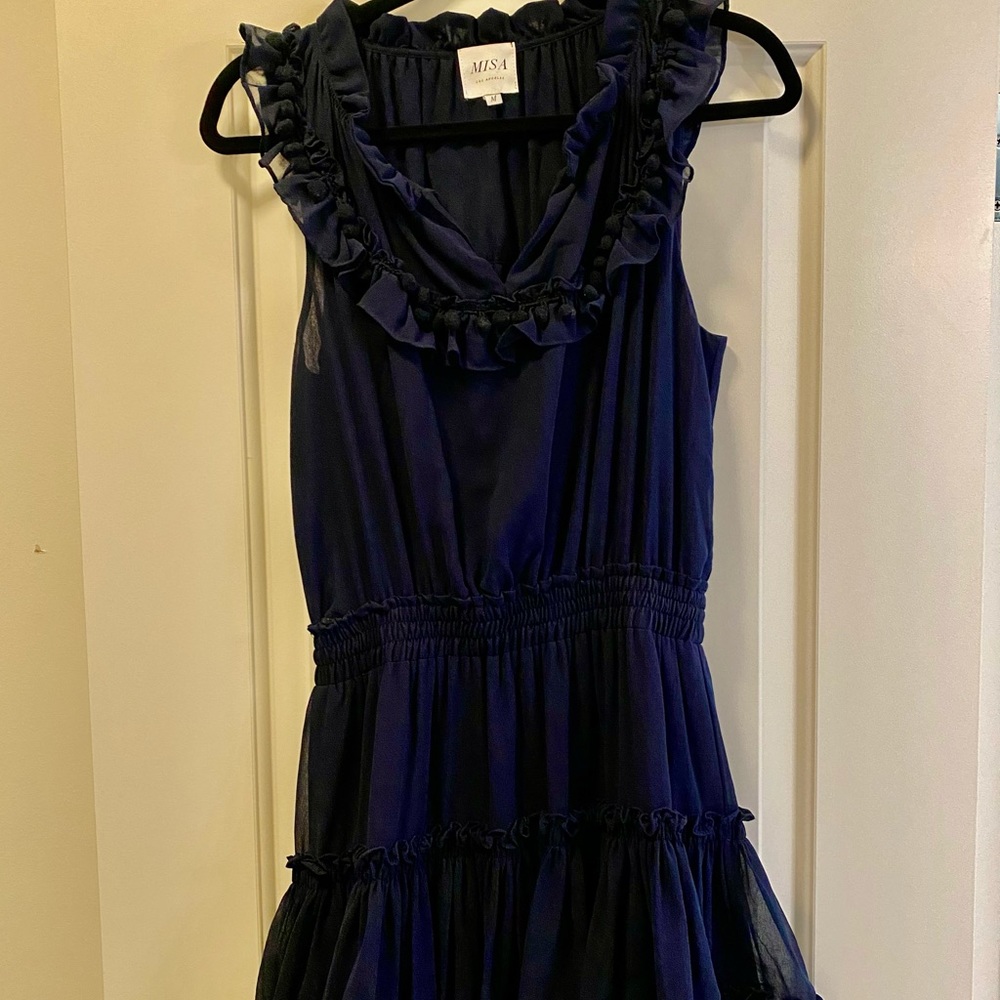 Misa Navy Mini Pom Dress